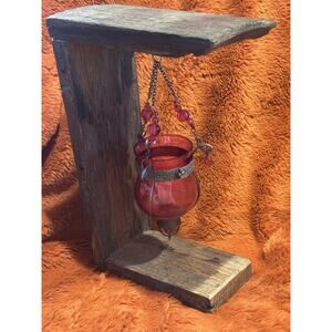 Pegasus Pink Glass Votive Tea Light CandleHolder Hanging w Chain - Silver Accent